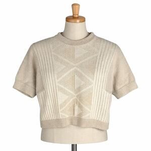 Vintage Skene St John Textured Knit Sweater Crop Neutral Geometric Made USA